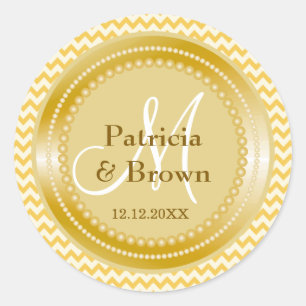 Adesivo Redondo Glitter Dourado Amarelo Zig Zag Chevron Monograma