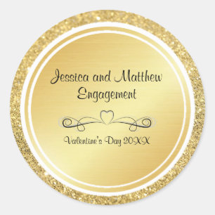 Adesivo Redondo Glitter Dourado e Noivado metálico personalizado