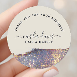 Adesivo Redondo Glitter Dourado Glam Roxo Iridescente Obrigado