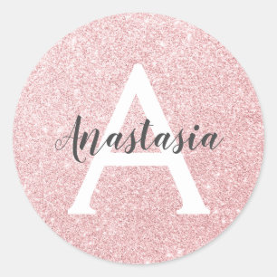 Adesivo Redondo Glitter Dourado Rosa de Chic e Trendy Monograma de