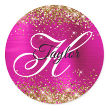 Glitter Dourado Rosa Quente Folha Monograma Chique