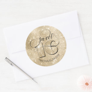 Adesivo Redondo Glitter e Shine Sweet 16 Dourado ID675