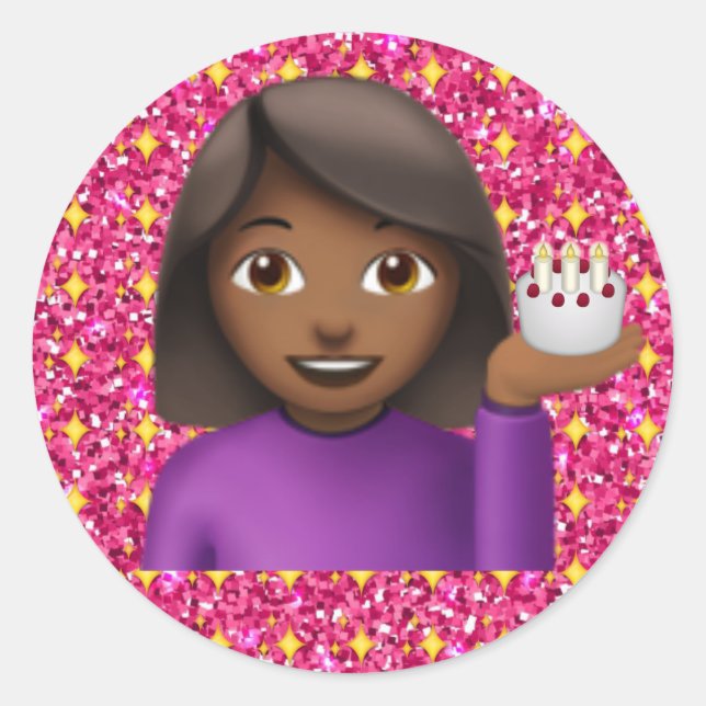 Adesivo Redondo Glitter Emoji Girl Sticker (Frente)
