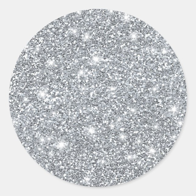 Adesivo Redondo Glitter Glamoroso Elegante Silver Faux (Frente)