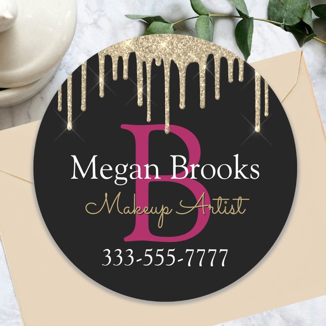 Adesivo Redondo Glitter Glitter Dourado, Nome DIY, Monograma e Tít (Criador carregado)