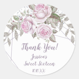 Adesivo Redondo Glitter Glitter Floral Roxo