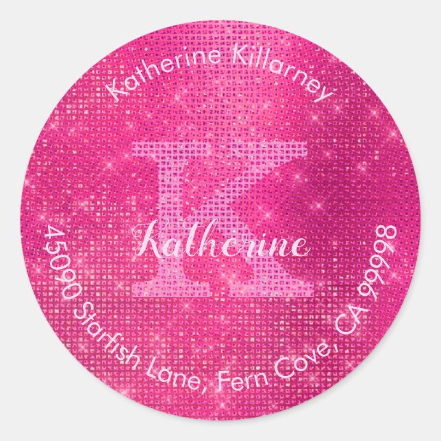 Adesivo Redondo Glitter Glitter Glam Monograma Girly Quente Selo d (Frente)