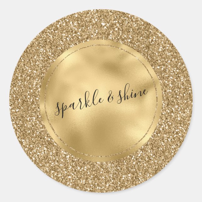 Adesivo Redondo Glitter Glitter Sparkle Dourado Personalizado (Frente)