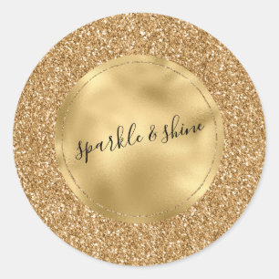 Adesivo Redondo Glitter Glitter Sparkle Dourado Personalizado