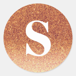 Adesivo Redondo Glitter Laranja Monograma Elegante Selo do Envelop