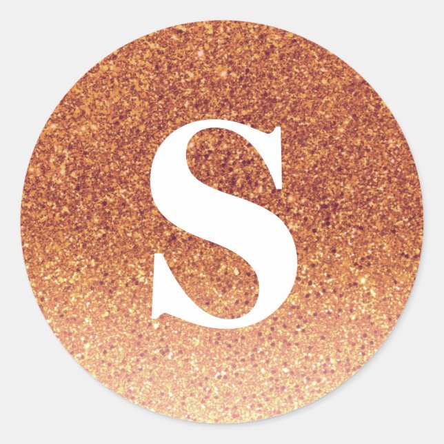 Adesivo Redondo Glitter Laranja Monograma Elegante Selo do Envelop (Frente)