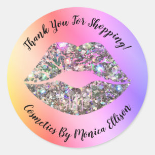 Adesivo Redondo Glitter Lip Biss Obrigado Sticker