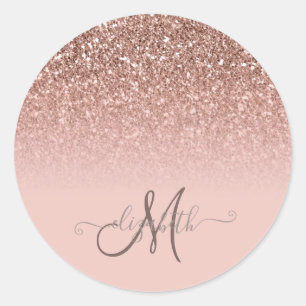 Adesivo Redondo Glitter Moderno Lantejoulas Monograma Ombre Resfri