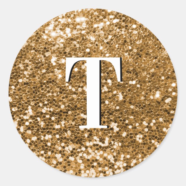Adesivo Redondo Glitter Monogramado Chunky Dourado (Frente)