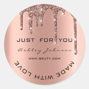 Adesivo Redondo Glitter Obrigado Rosa Blush Feito Com Nome De Amor