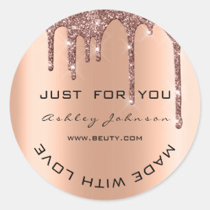 Adesivo Redondo Glitter Obrigado Rosa Copper Feito Com Nome De Amo