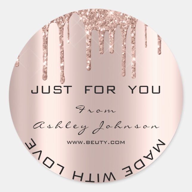 Adesivo Redondo Glitter Obrigado Rosa Dourado Com Amor (Frente)