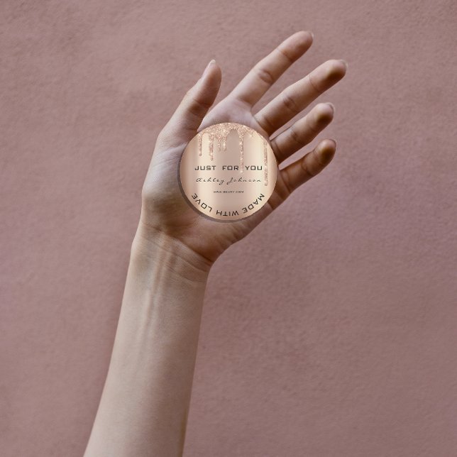 Adesivo Redondo Glitter Obrigado Rosa Dourado pelo nome (Glitter Thank You Rose Gold Made By Name Classic Round Sticker)