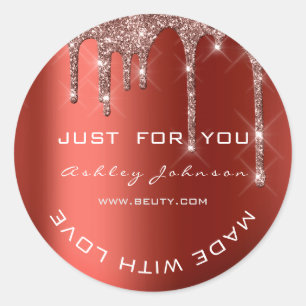 Adesivo Redondo Glitter Obrigado Rosa Red Made Small Business