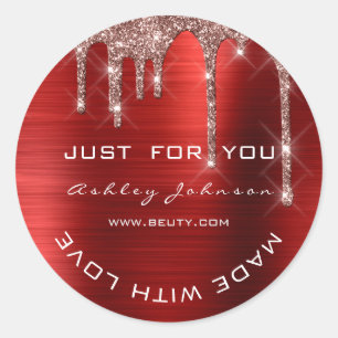 Adesivo Redondo Glitter Obrigado Rosa Vermelho Feito Com Pequeno B