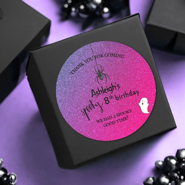 Adesivo Redondo Glitter Ombre Spider Ghost Halloween Favor (Criador carregado)