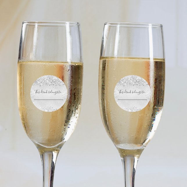 Adesivo Redondo Glitter prateado de casamento. Esta bebida pertenc (Criador carregado)