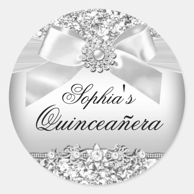 Adesivo Redondo Glitter prateado e Arco de joias (Frente)
