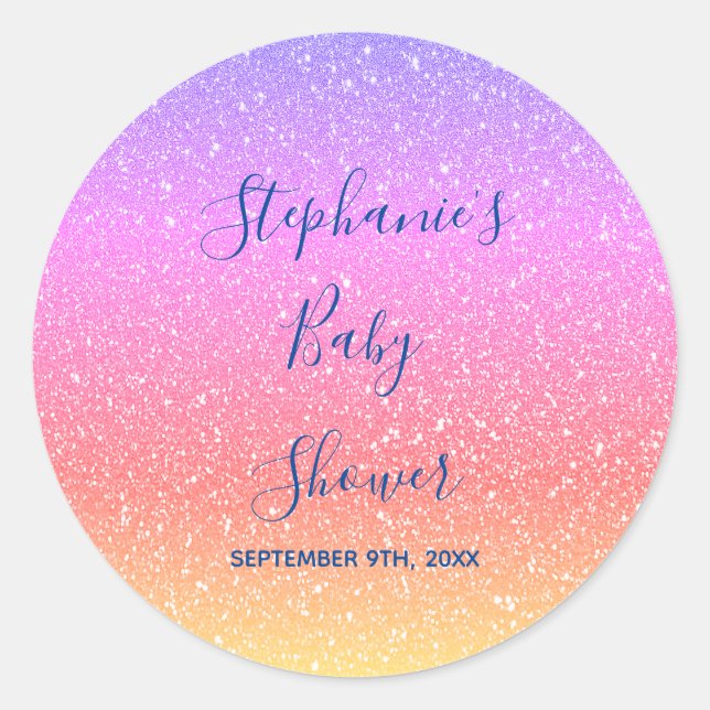 Adesivo Redondo Glitter Púrpura, Cor-de-rosa, chá de fraldas - Cut (Frente)
