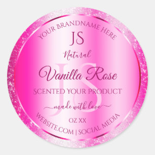 Adesivo Redondo Glitter Rosa Girly Stars Rótulos de Produto Monog