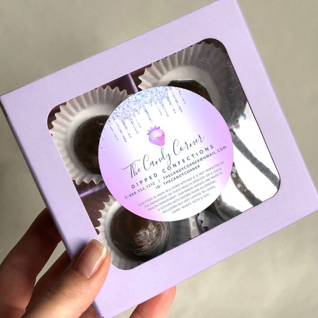 Adesivo Redondo Glitter Roxo Confecção de Morango Legalidade (Criador carregado)