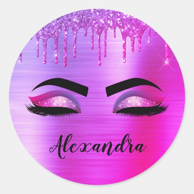 Adesivo Redondo Glitter Roxo Eyelashes Eyelashes Monograma (Frente)