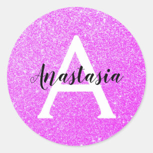 Adesivo Redondo Glitter Roxo Glitter Glitter Gelado Grelha Nome do
