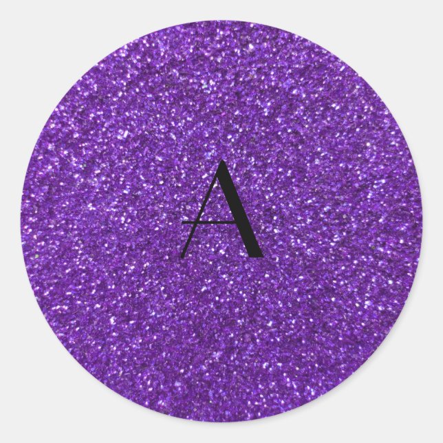 Adesivo Redondo Glitter roxo monograma (Frente)