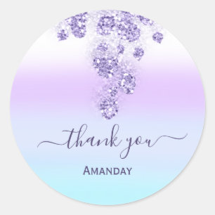 Adesivo Redondo Glitter Roxo - Obrigado Azul Doce