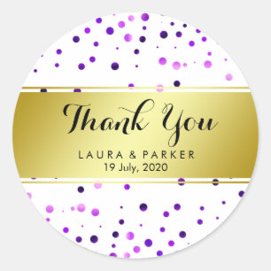 Adesivo Redondo Glitter Roxo Obrigado Confetti De Casamento
