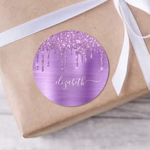 Adesivo Redondo Glitter Roxo Personalizado