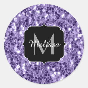 Adesivo Redondo Glitter roxo ultra violeta brilha monograma