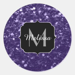 Adesivo Redondo Glitter ultra violeta escura brilha monograma