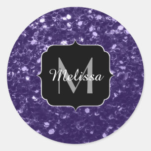 Adesivo Redondo Glitter ultra violeta escura brilha monograma