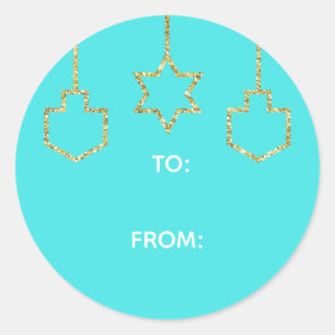 Adesivo Redondo "Glittered Star & Dreidel" Feliz Chanukah