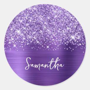 Adesivo Redondo Glittery Ametyst Purple Glam Name