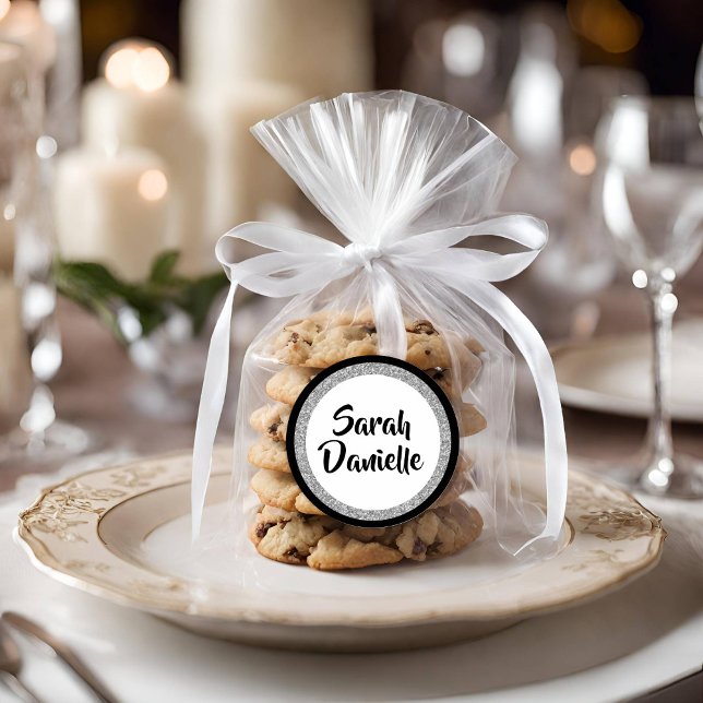 Adesivo Redondo Glittery Bat Mitzvah Elegante Black and Silver (Criador carregado)