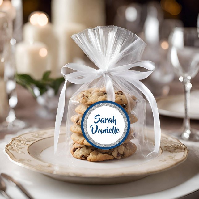 Adesivo Redondo Glittery Bat Mitzvah Marinho Blue and Silver Favor (Criador carregado)