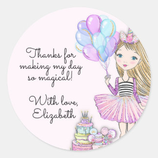 Adesivo Redondo Glittery Birthday Glam Girl Unicorn