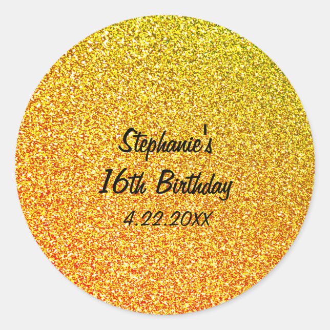 Adesivo Redondo Glittery Dourado Sweet Sessenta e dezesseis Festas (Frente)