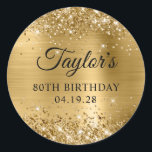 Adesivo Redondo Glittery Gold Foil 80th Birthday<br><div class="desc">Create your own 80th birthday party favor stickers. Girly faux sparkly gold glitter on the top and bottom edge, over a faux golden brushed metal style ombre foil. Customize the font styles to create your own favor sticker design for her special celebration. A classic elegant calligraphy paired with an all...</div>