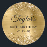 Adesivo Redondo Glittery Gold Foil 80th Birthday<br><div class="desc">Create your own 80th birthday party favor stickers. Girly faux sparkly gold glitter on the top and bottom edge, over a faux golden brushed metal style ombre foil. Customize the font styles to create your own favor sticker design for her special celebration. A classic elegant calligraphy paired with an all...</div>