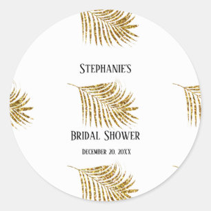Adesivo Redondo Glittery Gold Palm Tree Leaf Wedding Bridal Shower