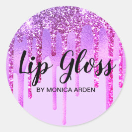 Adesivo Redondo Glittery Purple Drives Lip Gloss Business