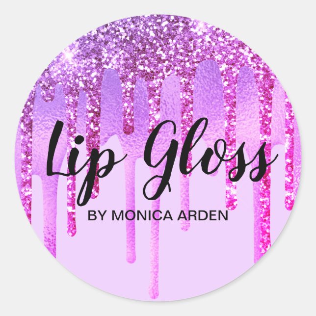 Adesivo Redondo Glittery Purple Drives Lip Gloss Business (Frente)